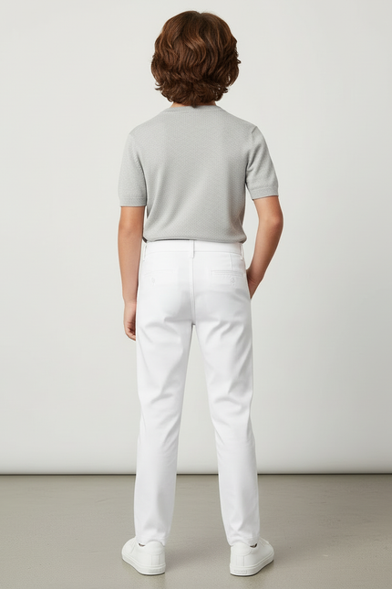 Pantalon Blanc Coton Ajusté Élégant Décontracté Garçon - vue 2