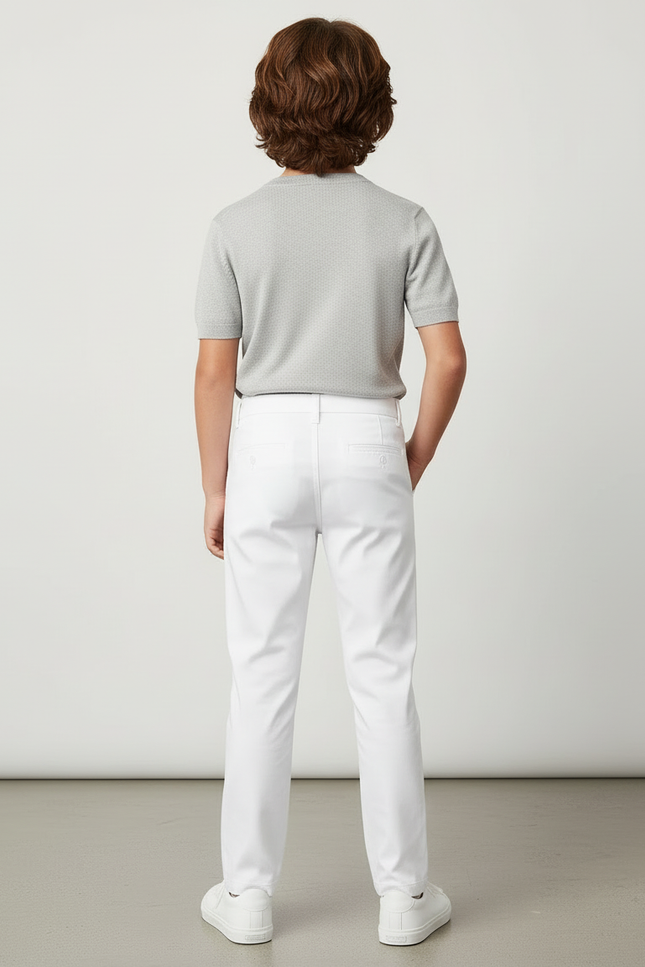 Pantalon Blanc Coton Ajusté Élégant Décontracté Garçon - vue 2
