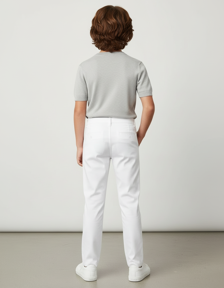 Pantalon Blanc Coton Ajusté Élégant Décontracté Garçon - vue 2