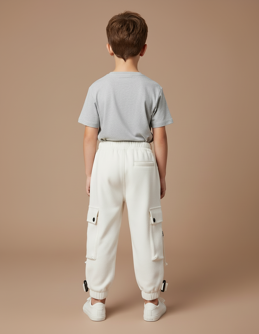 Pantalon Blanc Cargo Ample Garçon Décontracté - Molleton - vue 2