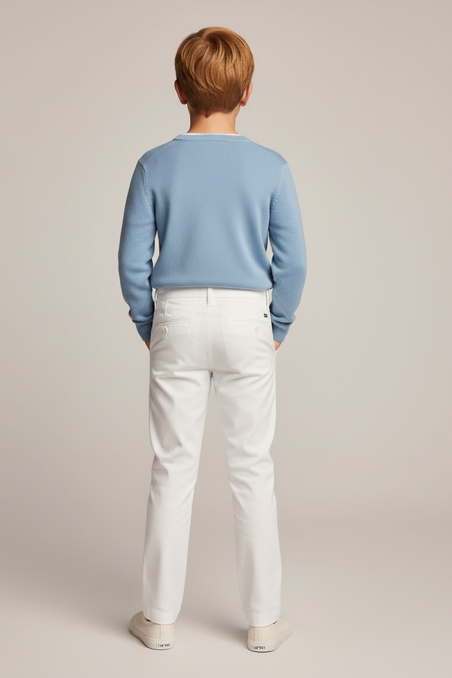 Pantalon Blanc Enfant Coton Ajusté Élégant Décontracté - vue 2