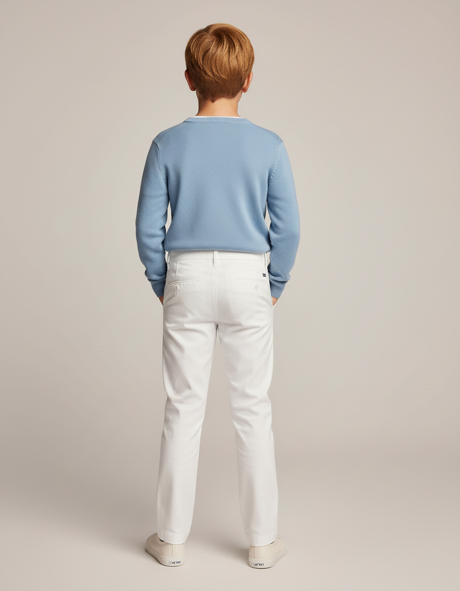 Pantalon Blanc Enfant Coton Ajusté Élégant Décontracté - vue 2