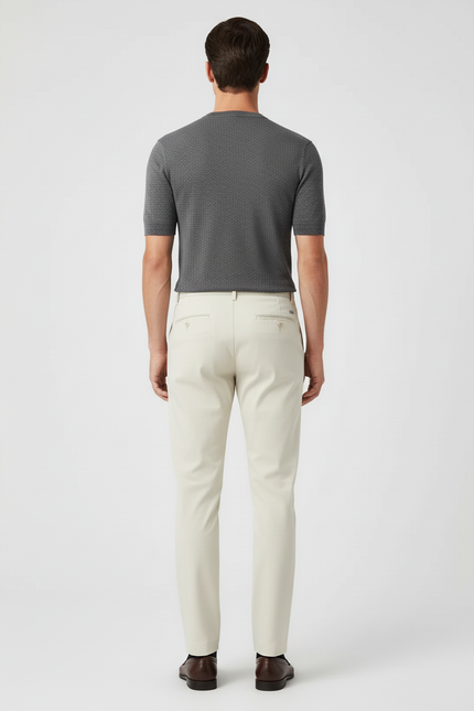 Pantalon Blanc Homme Droit Décontracté Extensible Léger - Beige Gabardine - vue 2