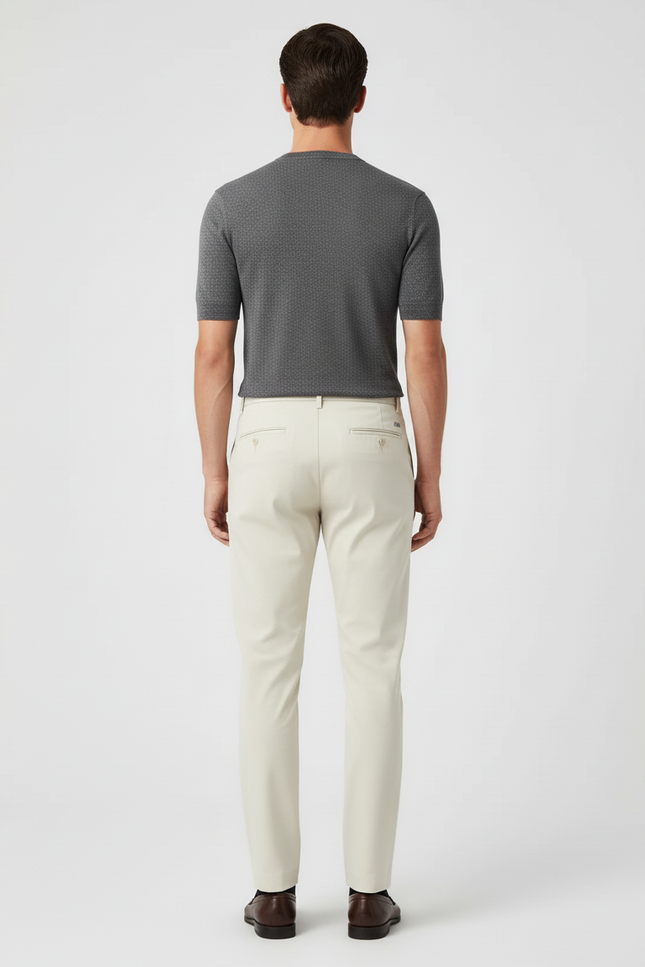 Pantalon Blanc Homme Droit Décontracté Extensible Léger - Beige Gabardine - vue 2