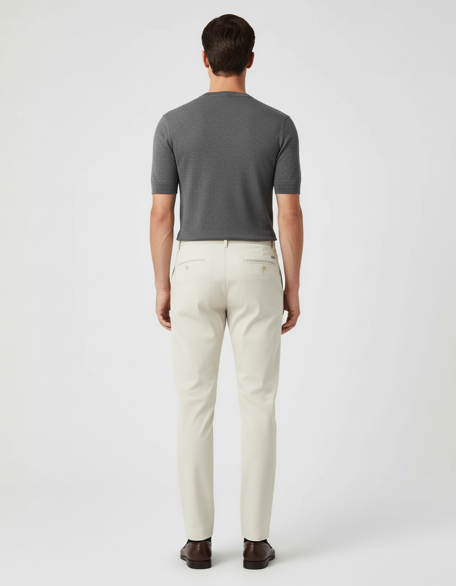 Pantalon Blanc Homme Droit Décontracté Extensible Léger - Beige Gabardine - vue 2