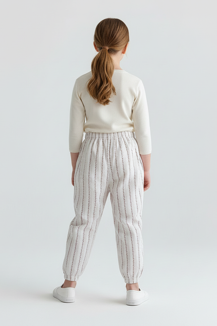 Pantalon Blanc Rayure - Lin - vue 2