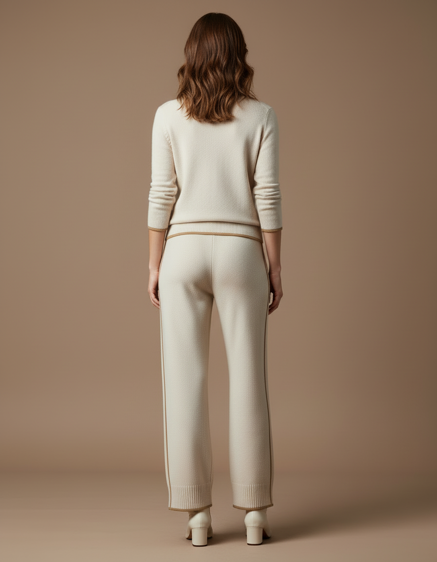 Pantalon Blanc Large Tricoté Confortable Élégant Femme - Beige Maille - vue 2