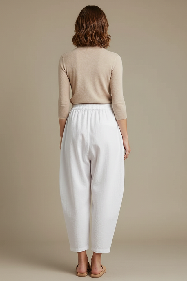 Pantalon Blanc Coton Ample Décontracté Femme Fluide - Lin - vue 2