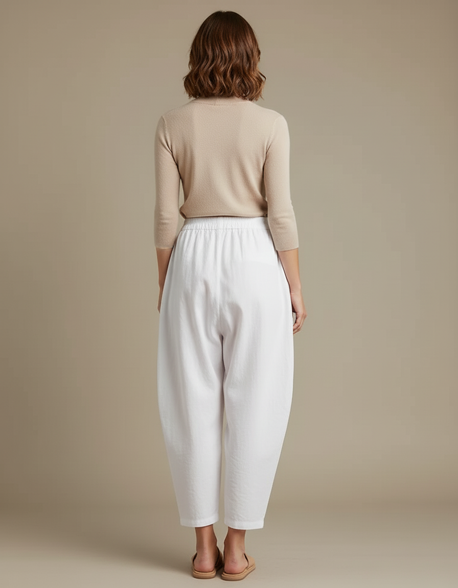 Pantalon Blanc Coton Ample Décontracté Femme Fluide - Lin - vue 2