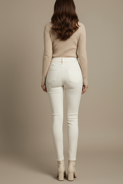 Pantalon Blanc Skinny Taille Haute Élastique Femme - Jean - vue 2