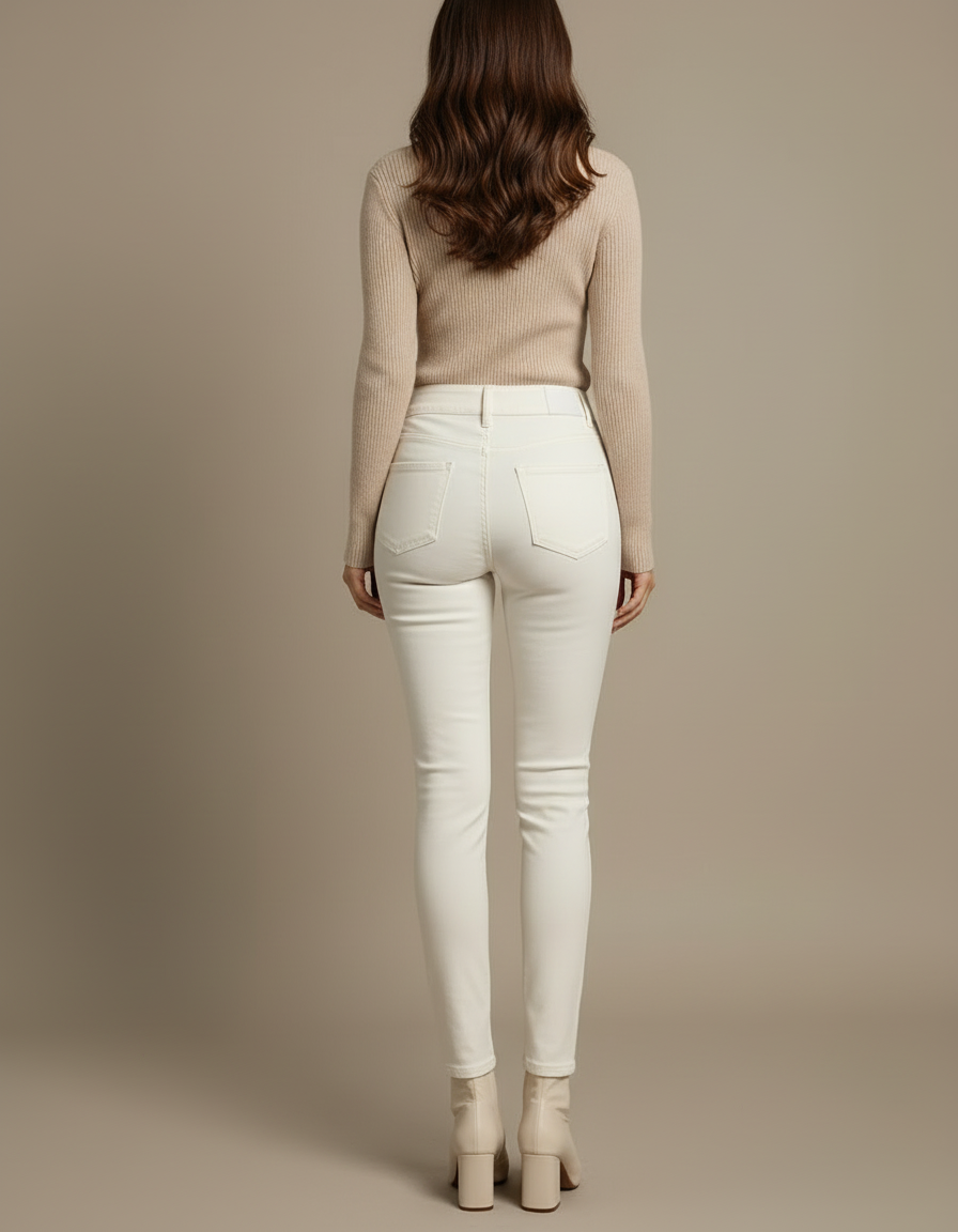 Pantalon Blanc Skinny Taille Haute Élastique Femme - Jean - vue 2