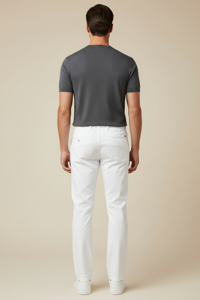 Pantalon Blanc Coton Droit Classique Homme Décontracté - vue 2