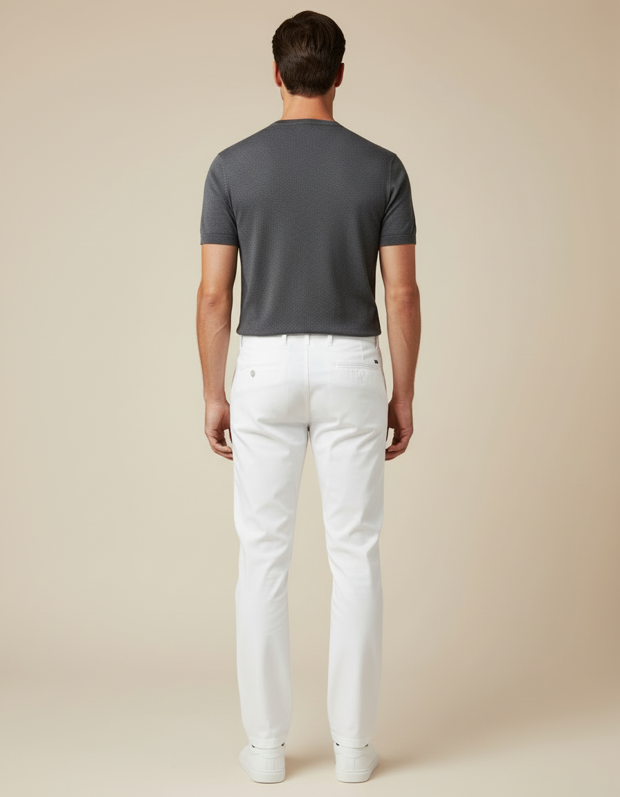 Pantalon Blanc Coton Droit Classique Homme Décontracté - vue 2