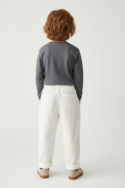 Pantalon Blanc Côtelé Ample Décontracté Enfant Automne - Cordé - vue 2
