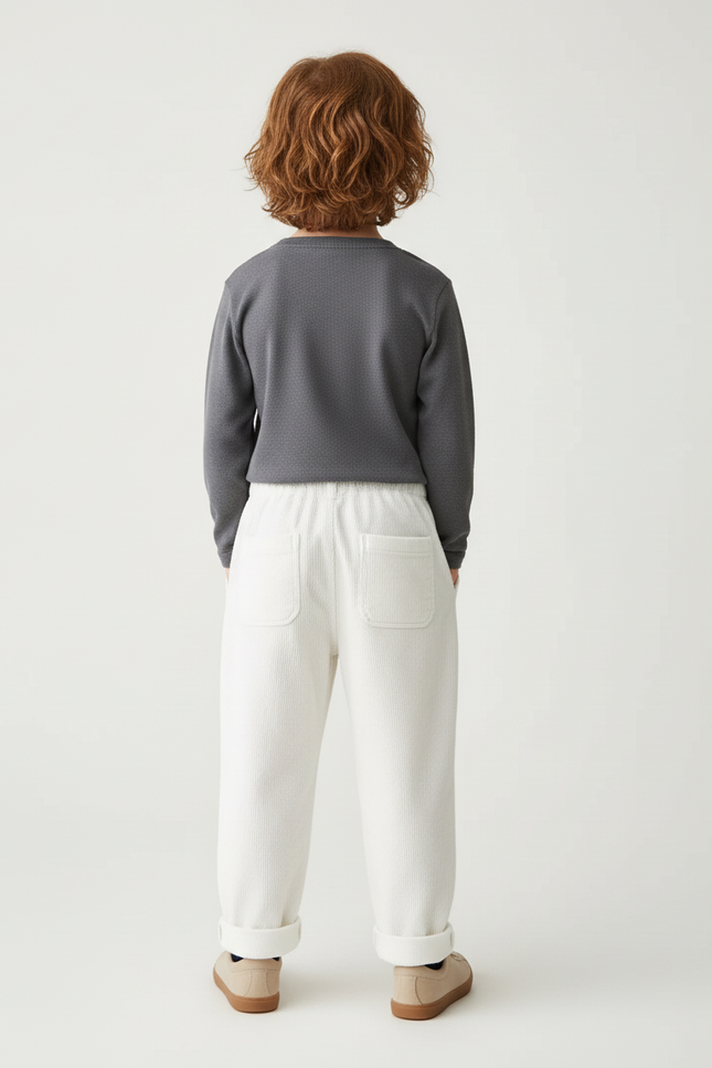 Pantalon Blanc Côtelé Ample Décontracté Enfant Automne - Cordé - vue 2