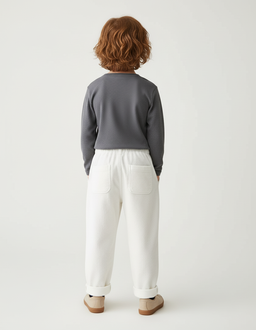 Pantalon Blanc Côtelé Ample Décontracté Enfant Automne - Cordé - vue 2