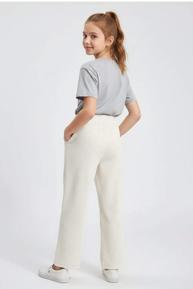 Pantalon Blanc Côtelé Ample Décontracté Enfant Confortable - Cordé - vue 2