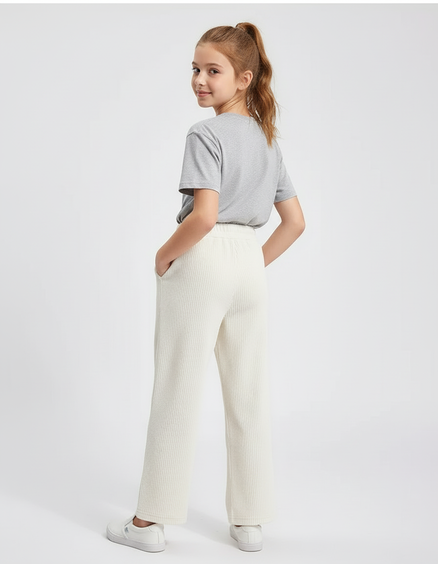 Pantalon Blanc Côtelé Ample Décontracté Enfant Confortable - Cordé - vue 2