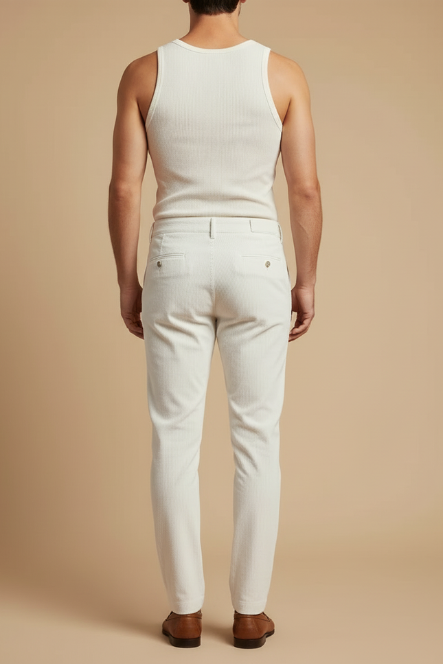 Pantalon Blanc Beige Homme - Cordé - vue 2