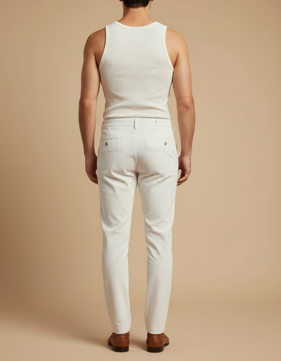 Pantalon Blanc Beige Homme - Cordé - vue 2