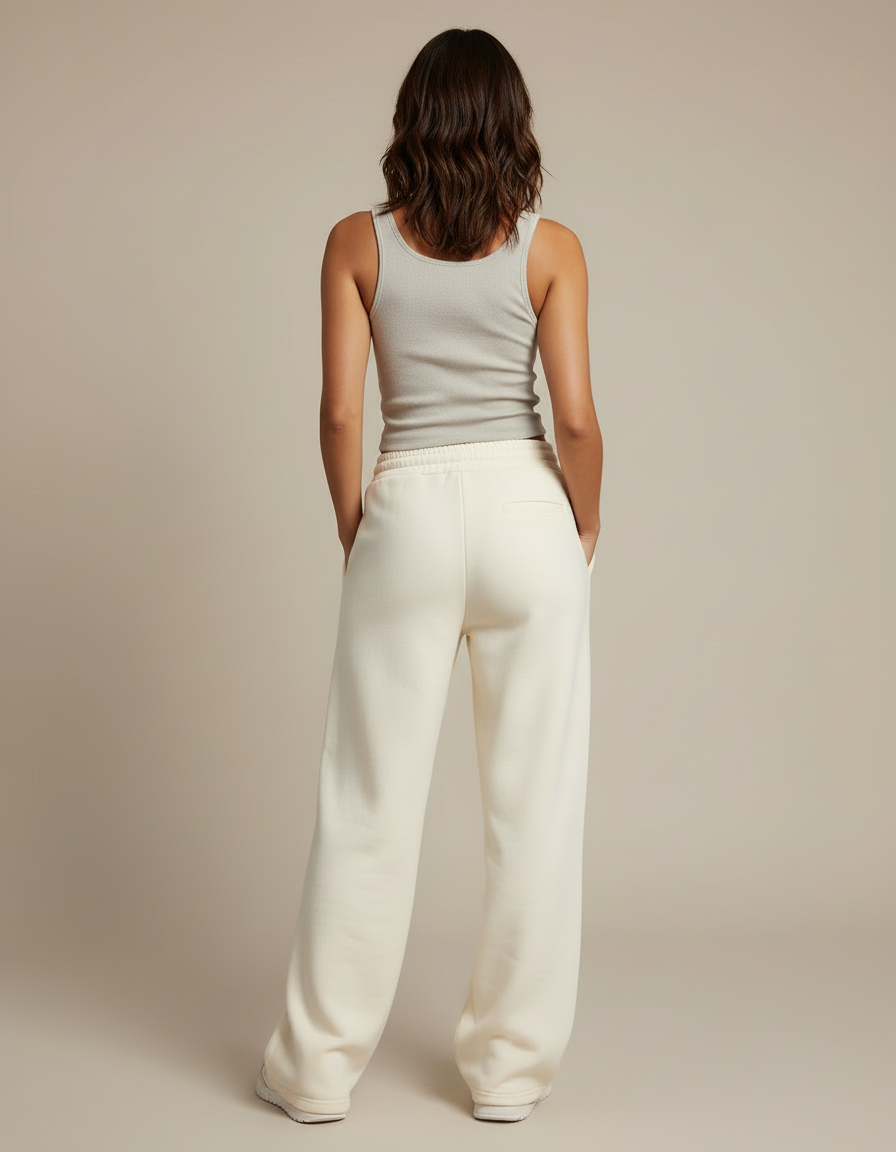 Pantalon Blanc Ample Molletonné Cordon Décontracté Femme - Beige - vue 2