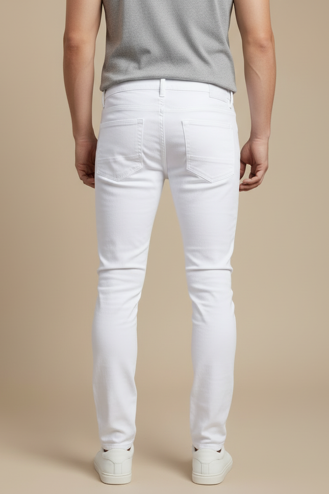 Pantalon Blanc Homme Slim Effiloché Motard Décontracté - Jean - vue 2