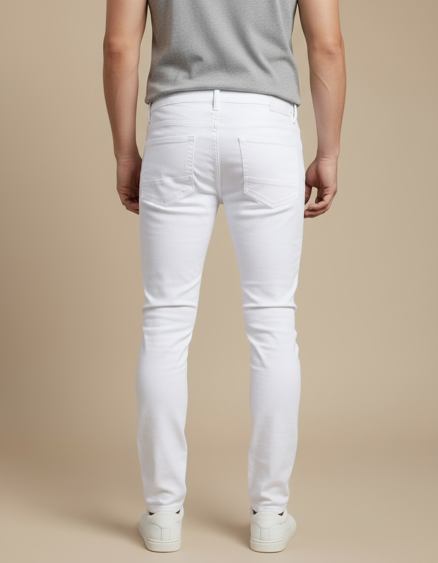 Pantalon Blanc Homme Slim Effiloché Motard Décontracté - Jean - vue 2