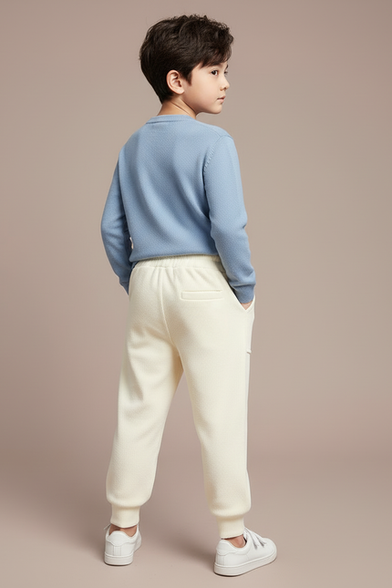 Pantalon Blanc Épais Côtelé Confortable Enfant - Beige Molleton - vue 2