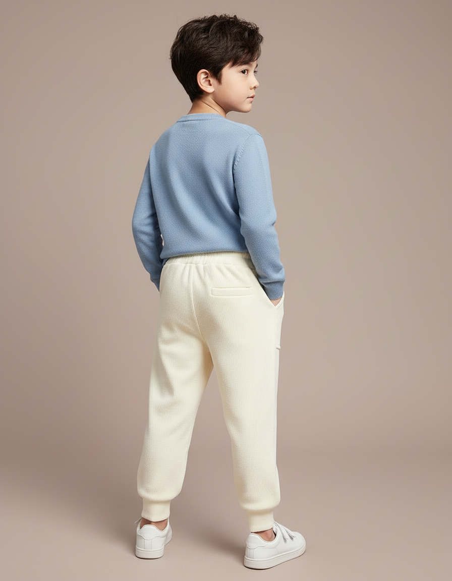 Pantalon Blanc Épais Côtelé Confortable Enfant - Beige Molleton - vue 2