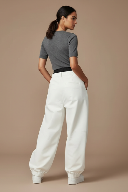 Pantalon Blanc Ample Imperméable Ceinture Noir Sport - Polyester - vue 2
