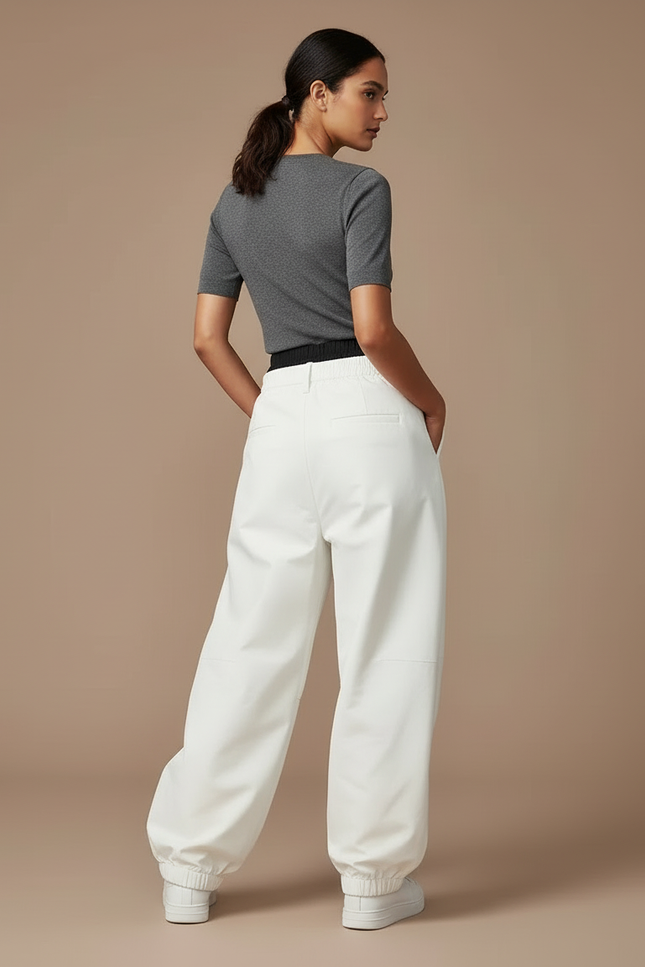 Pantalon Blanc Ample Imperméable Ceinture Noir Sport - Polyester - vue 2