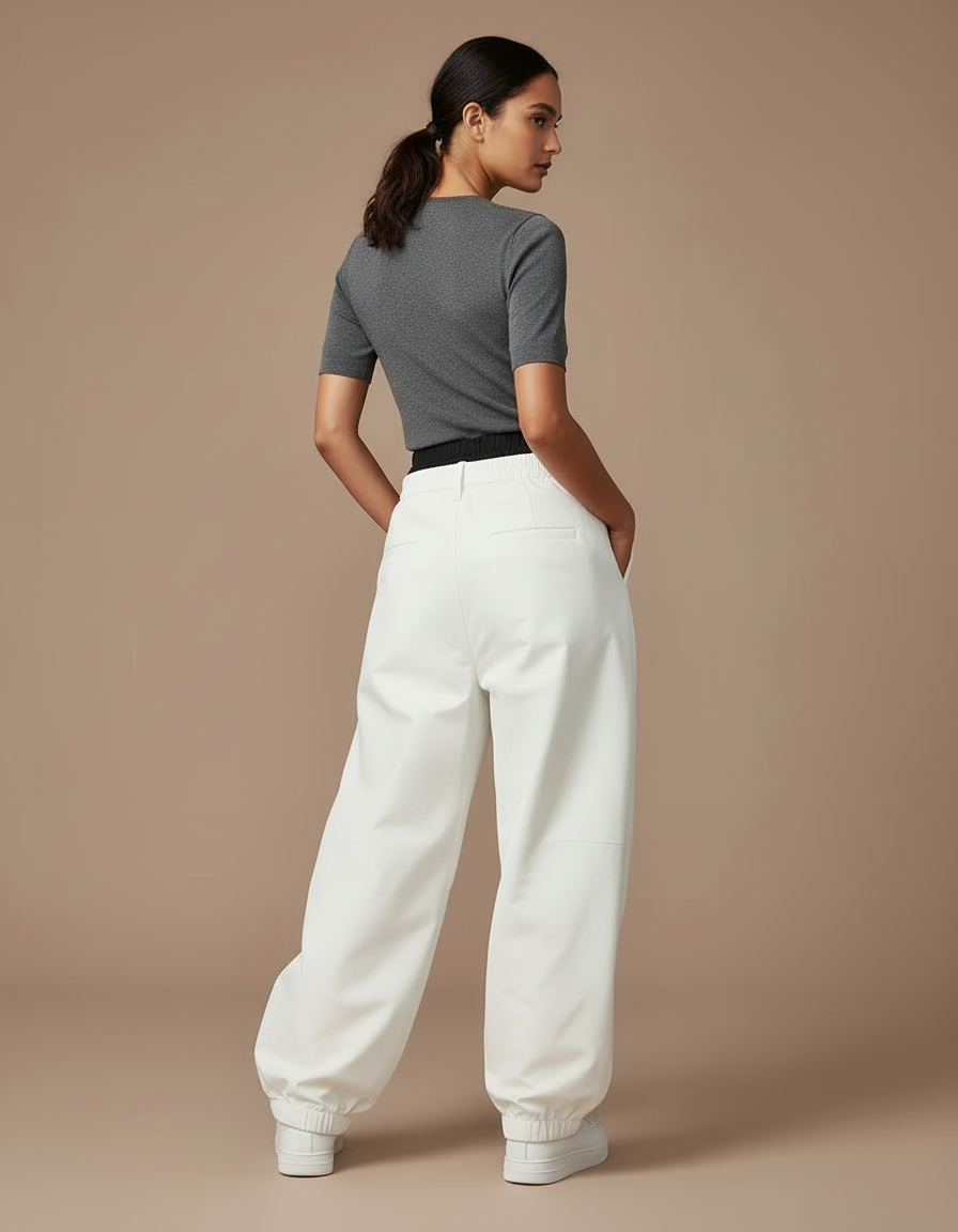 Pantalon Blanc Ample Imperméable Ceinture Noir Sport - Polyester - vue 2