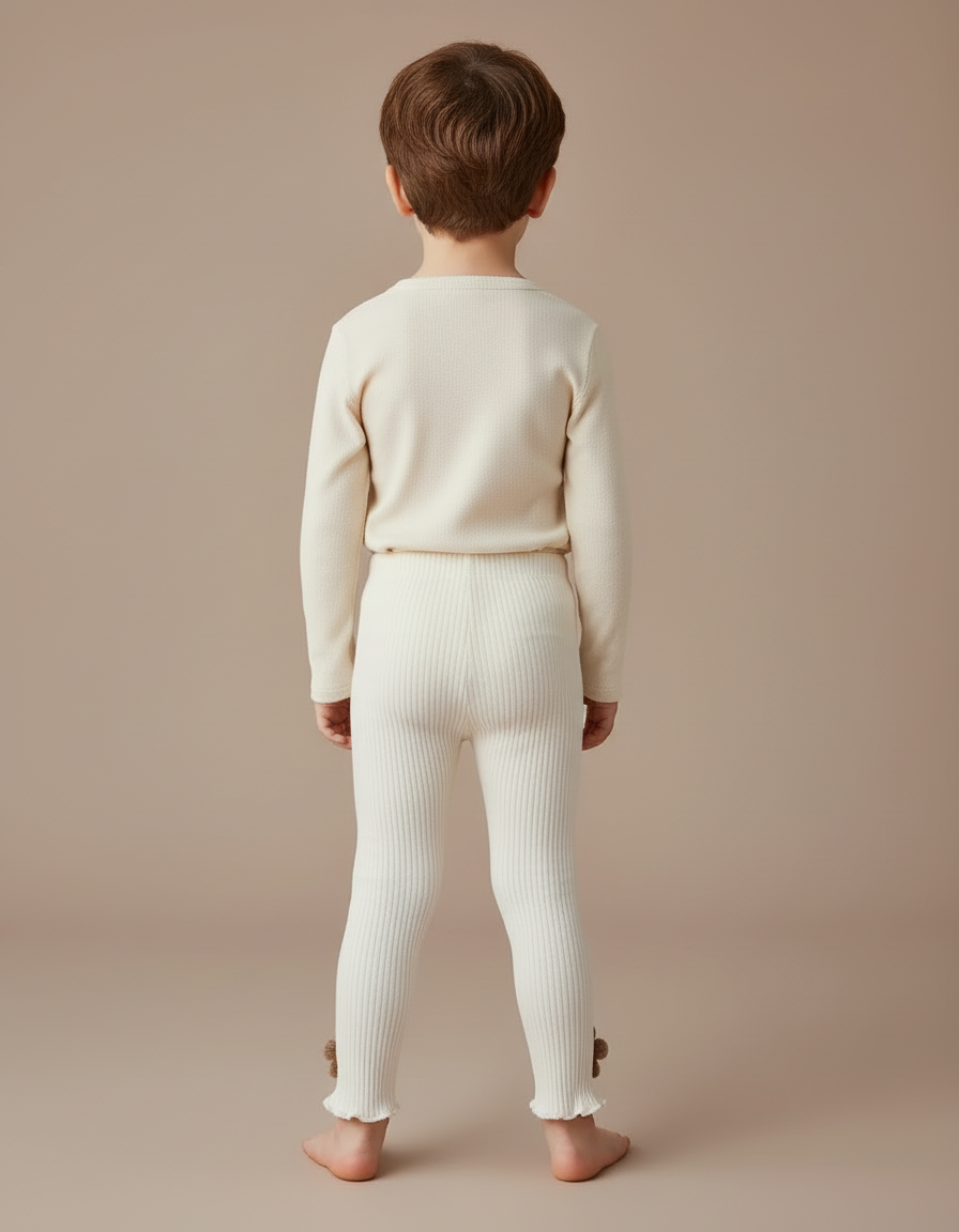 Pantalon Blanc Côtelé Tricoté Fleurs Enfant - Maille - vue 2