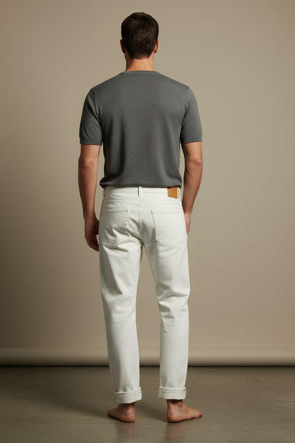 Pantalon Blanc Écru Droit Décontracté Coton Homme - Jean - vue 2