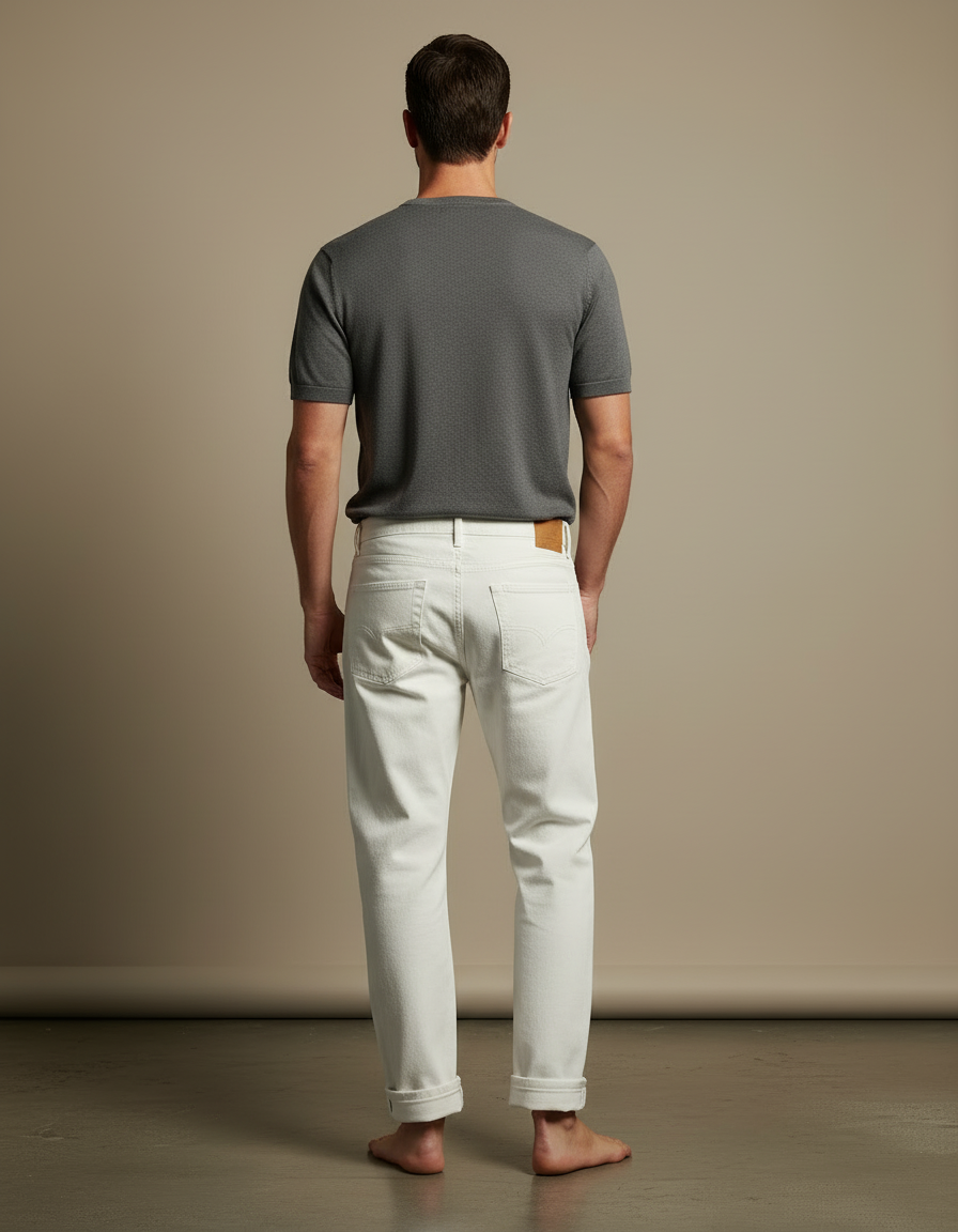 Pantalon Blanc Écru Droit Décontracté Coton Homme - Jean - vue 2