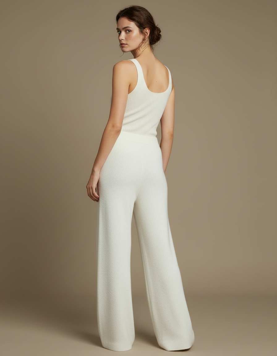 Pantalon Blanc Tricoté Ample Taille Haute Fluide Confortable - Maille - vue 2
