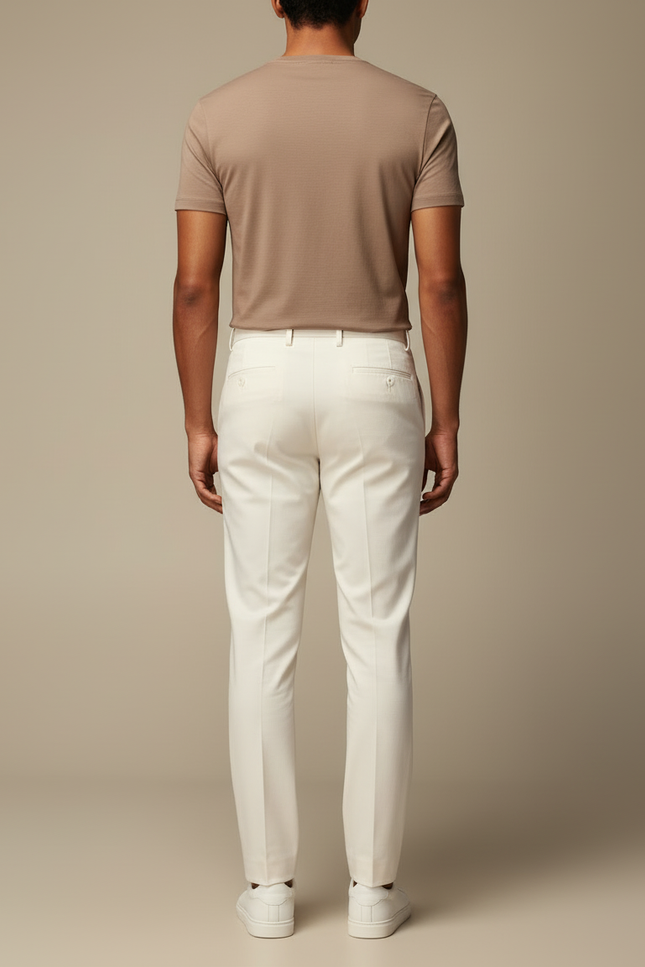 Pantalon Blanc Droit Élégant Homme Décontracté - Gabardine - vue 2