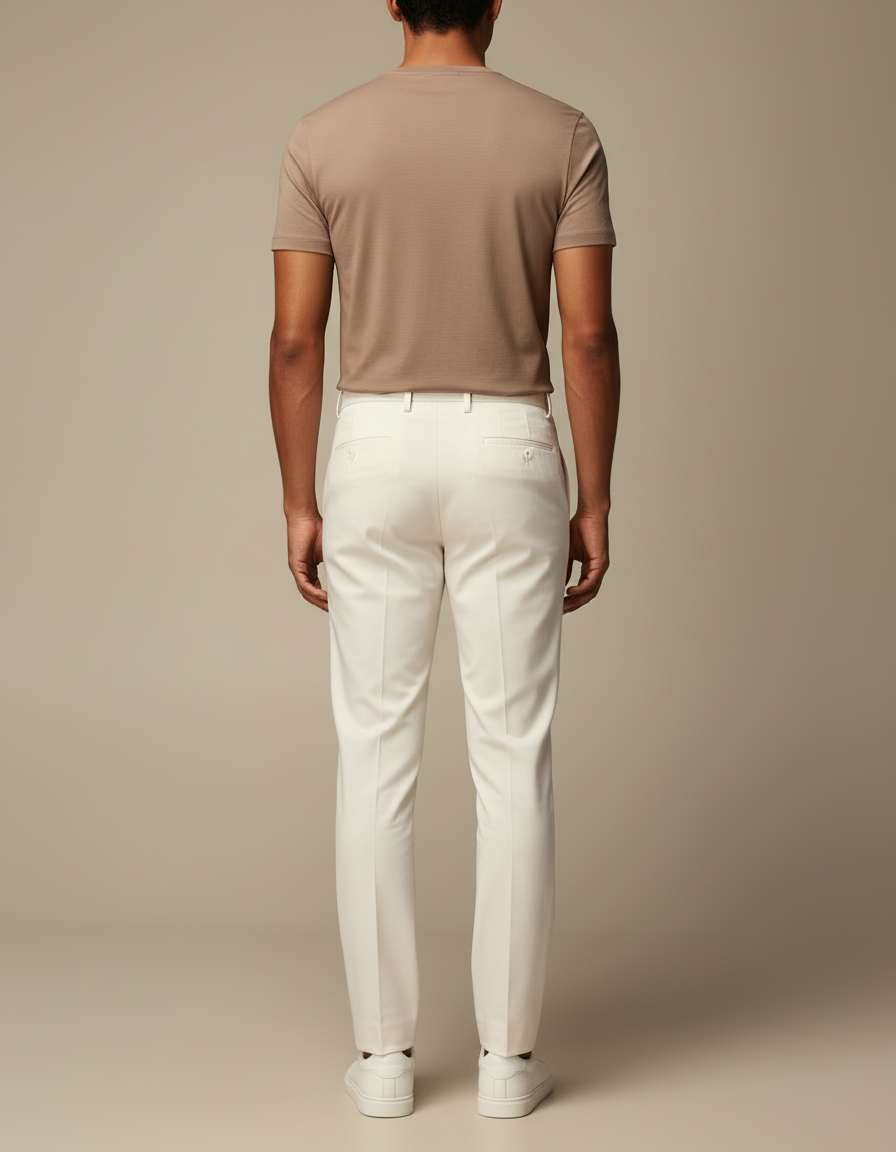 Pantalon Blanc Droit Élégant Homme Décontracté - Gabardine - vue 2