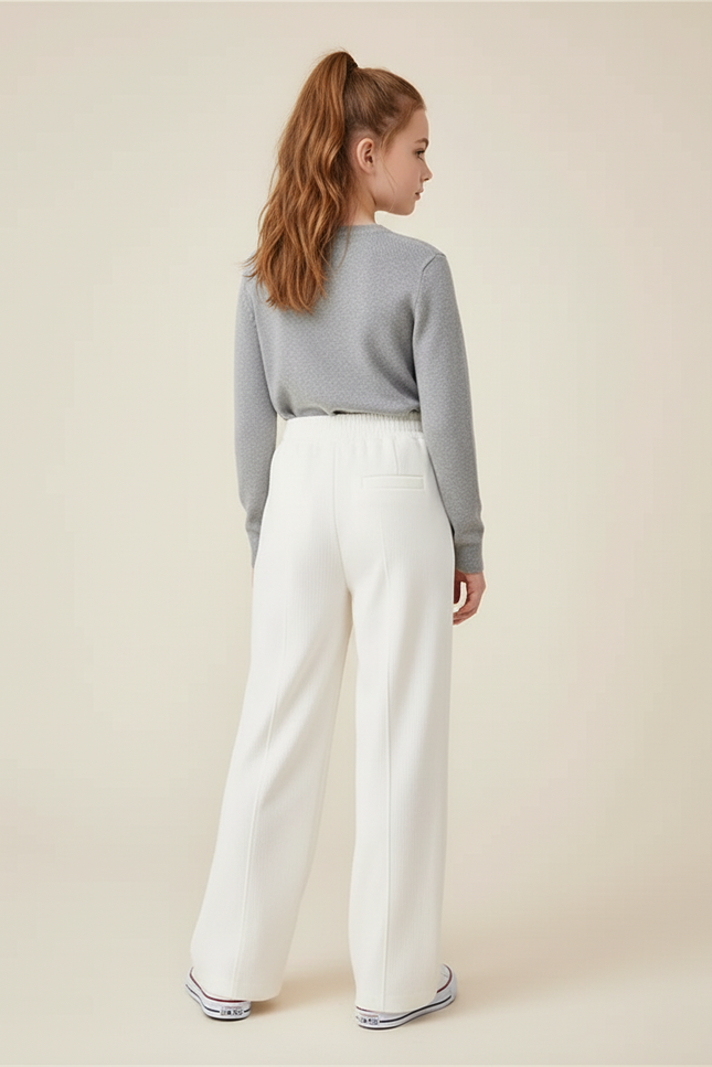 Pantalon Blanc Ample Décontracté Taille Haute Enfant - Molleton - vue 2