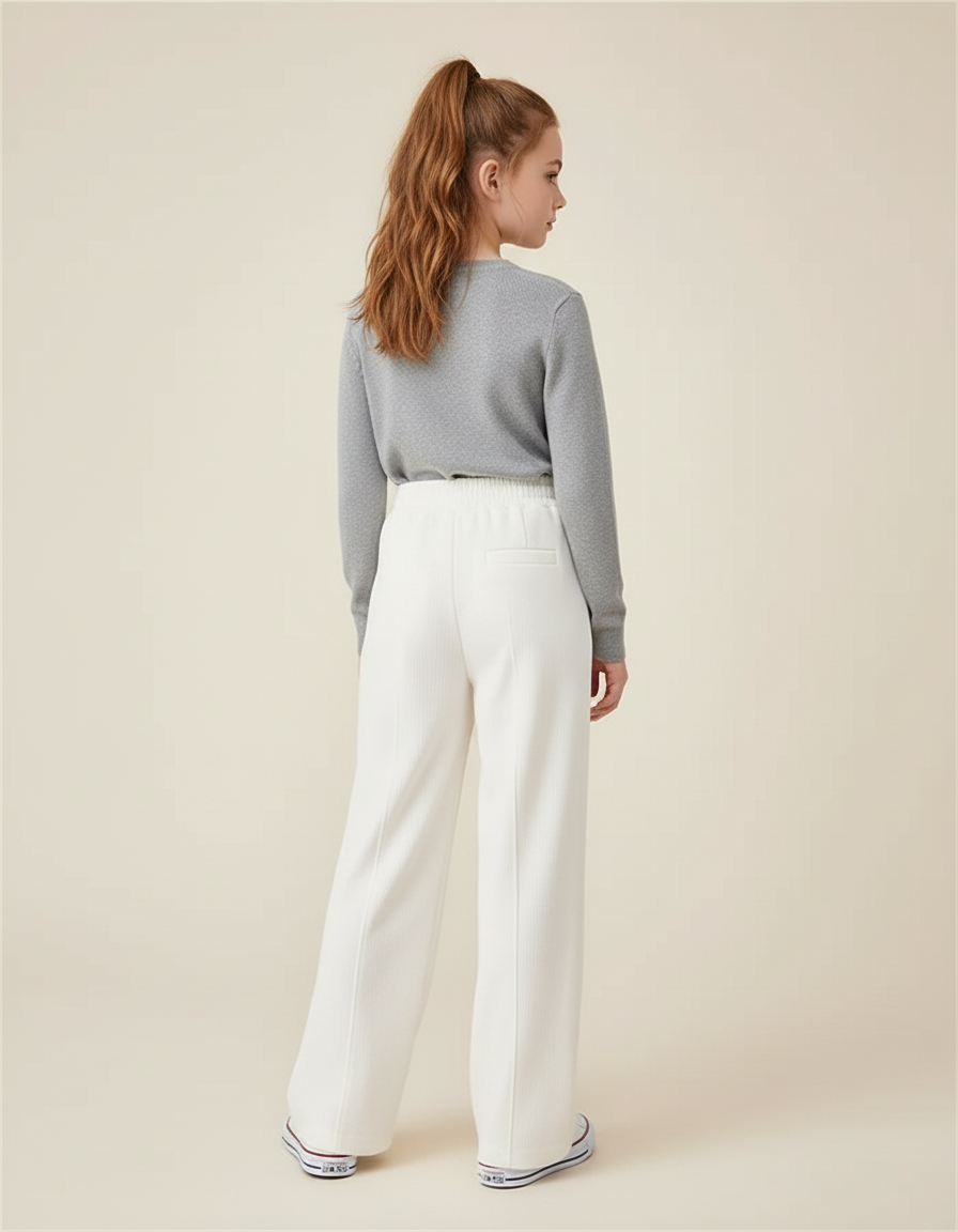 Pantalon Blanc Ample Décontracté Taille Haute Enfant - Molleton - vue 2
