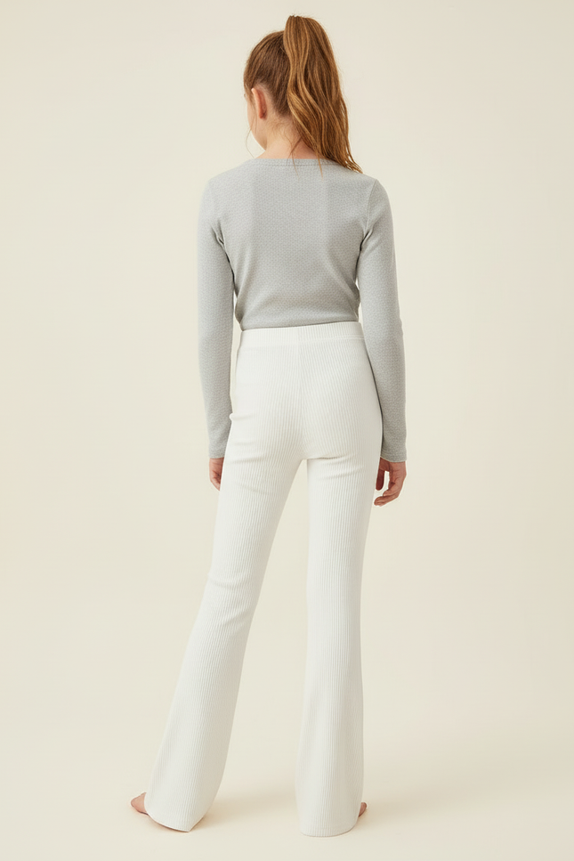 Pantalon Blanc Côtelé Évasé Taille Haute Confortable - Maille - vue 2
