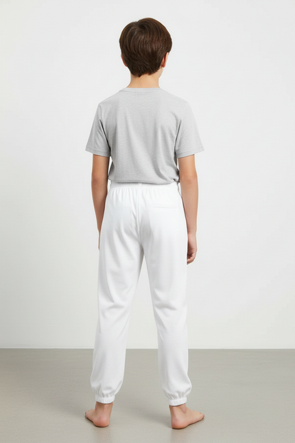Pantalon Blanc Enfant Basique Sport Coton - Molleton - vue 2