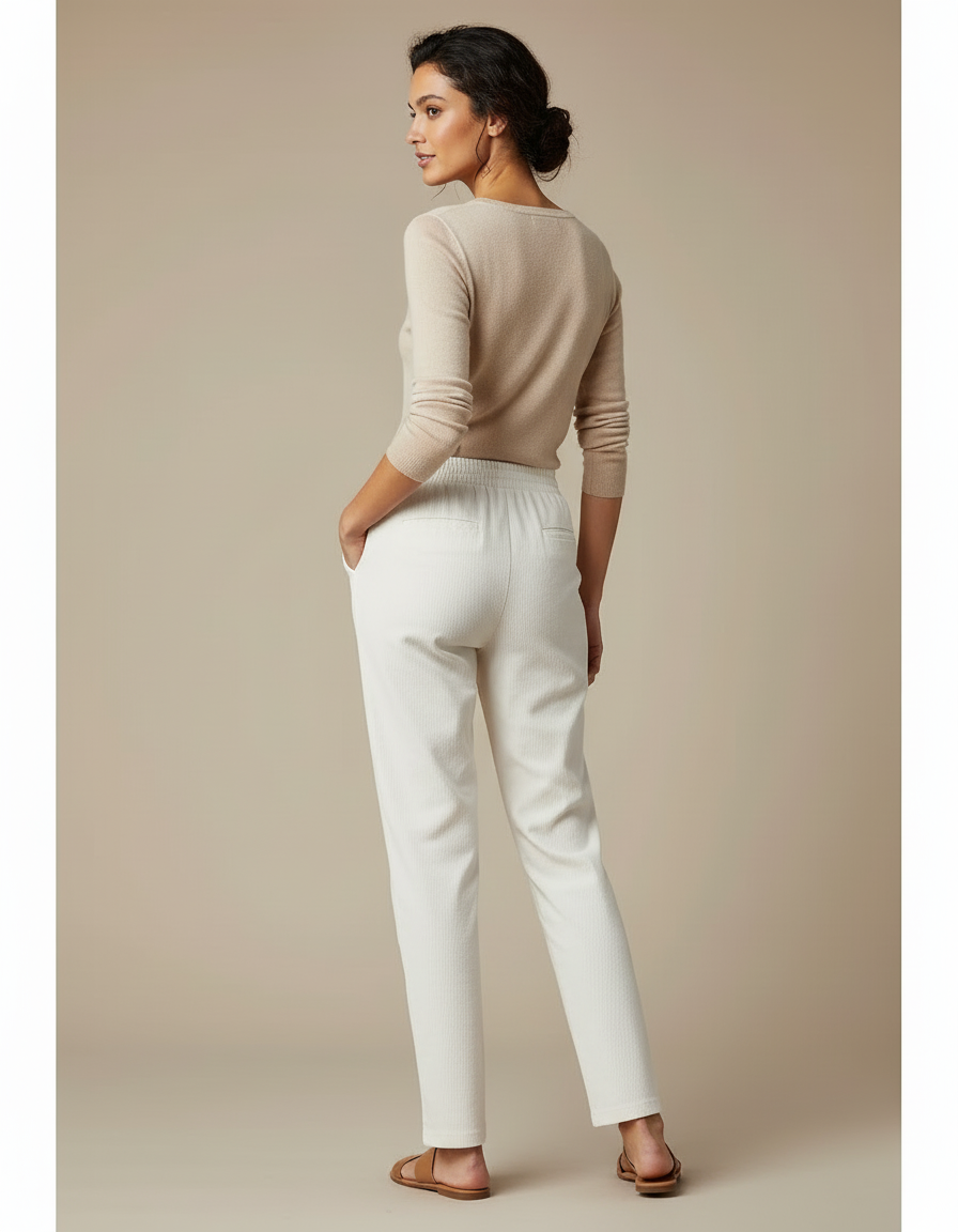 Pantalon Cigarette Blanc Femme - Cordé - vue 2