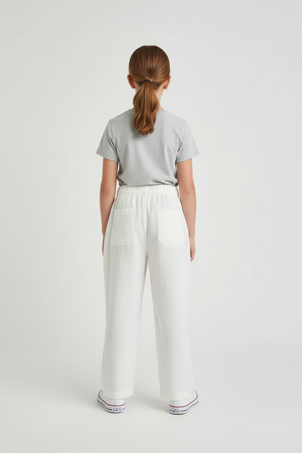Pantalon Blanc Coton Lin Ample Décontracté Enfant - vue 2