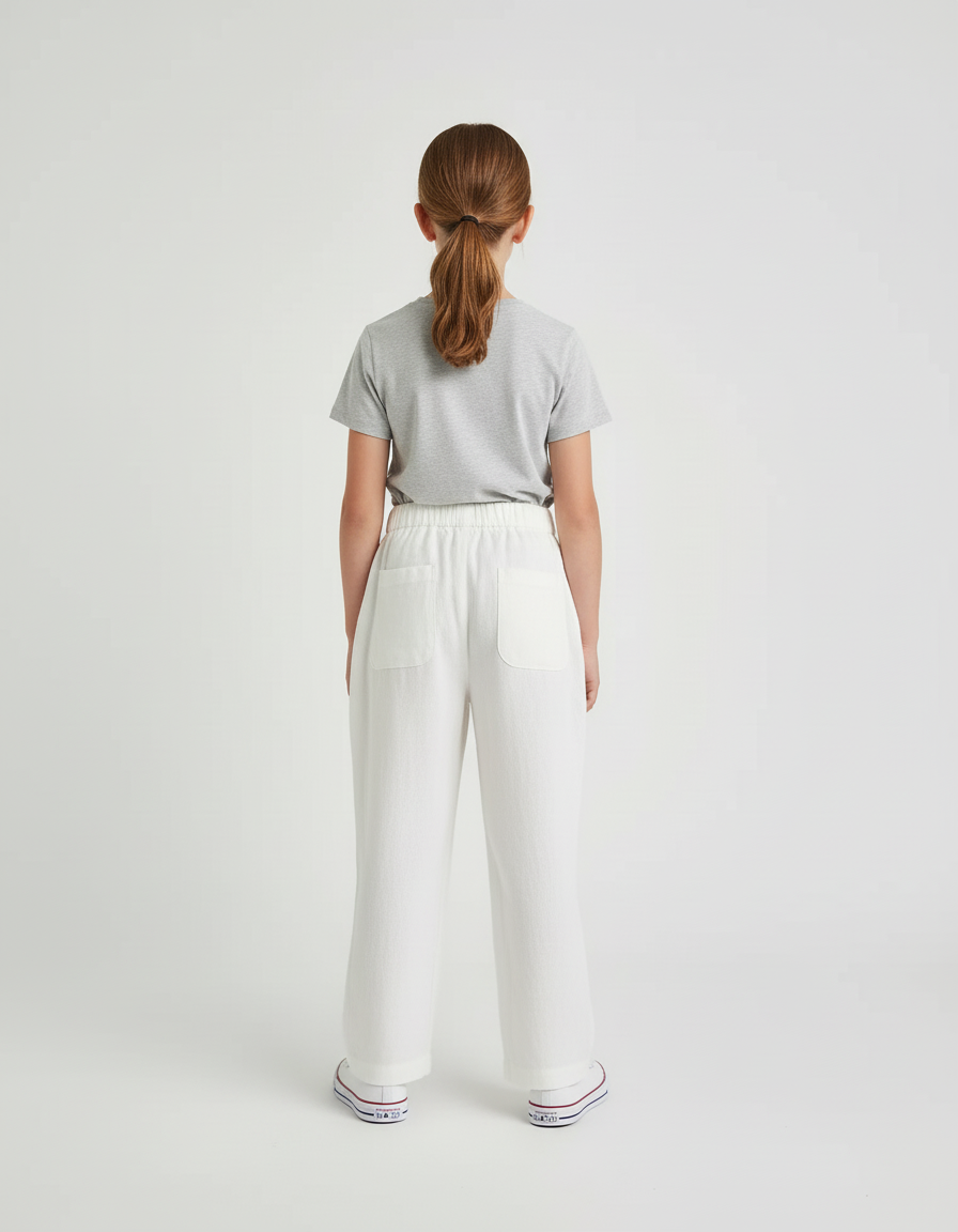 Pantalon Blanc Coton Lin Ample Décontracté Enfant - vue 2