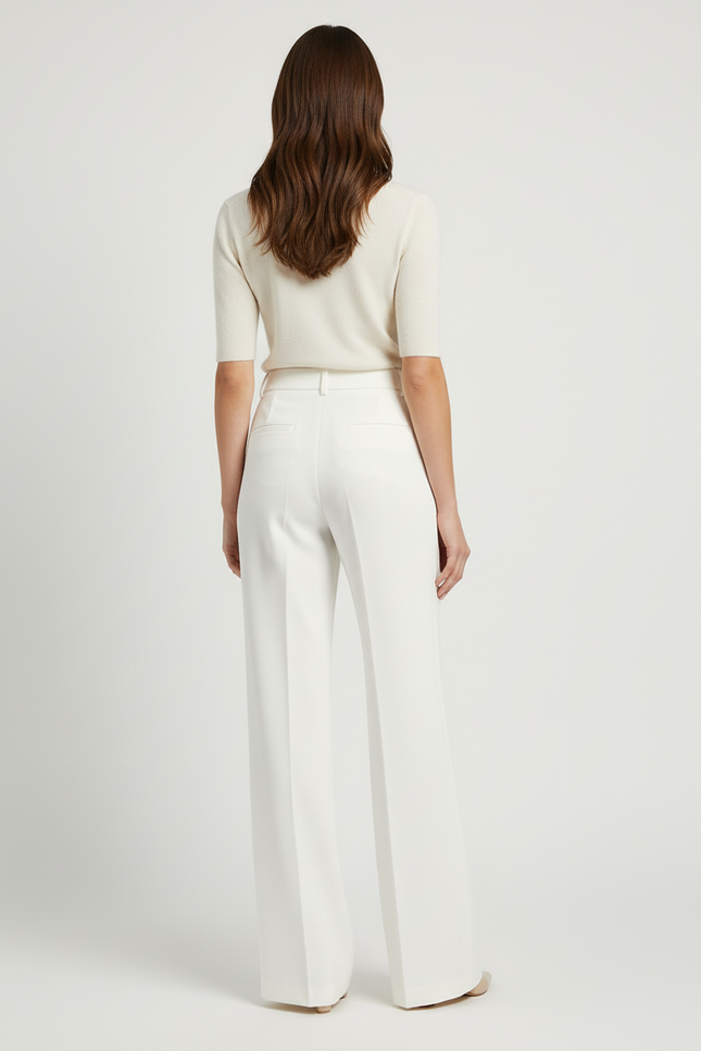 Pantalon Blanc Large Fluide Élégant Femme - Polyester - vue 2