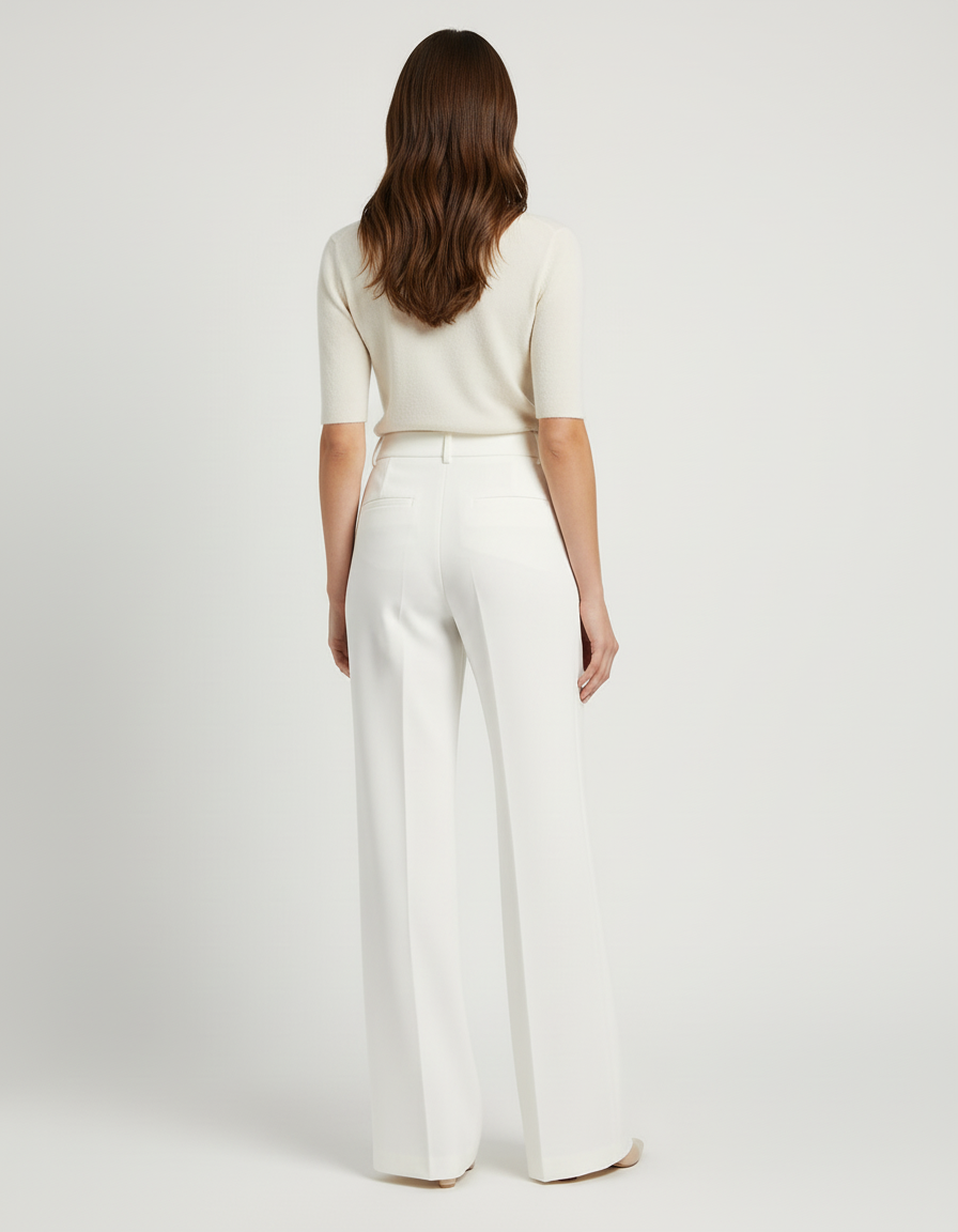 Pantalon Blanc Large Fluide Élégant Femme - Polyester - vue 2