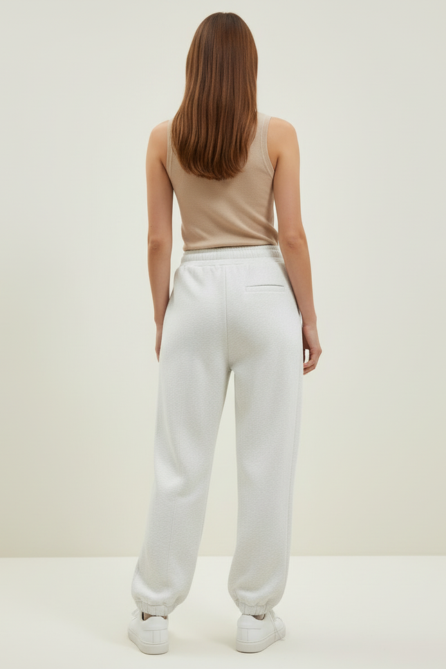 Pantalon Blanc Gris Ample Décontracté Molletonné - vue 2