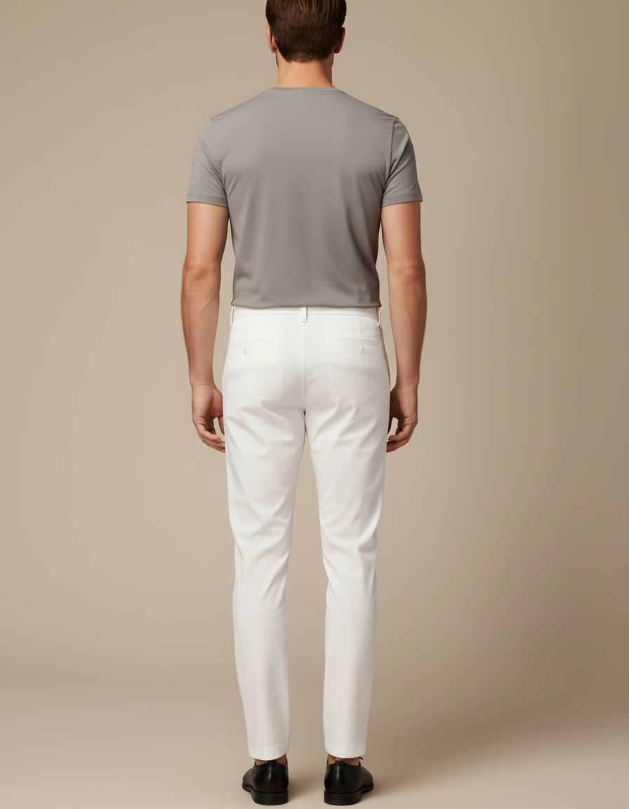 Pantalon Blanc Droit Slim Décontracté Homme Élégant - Gabardine - vue 2