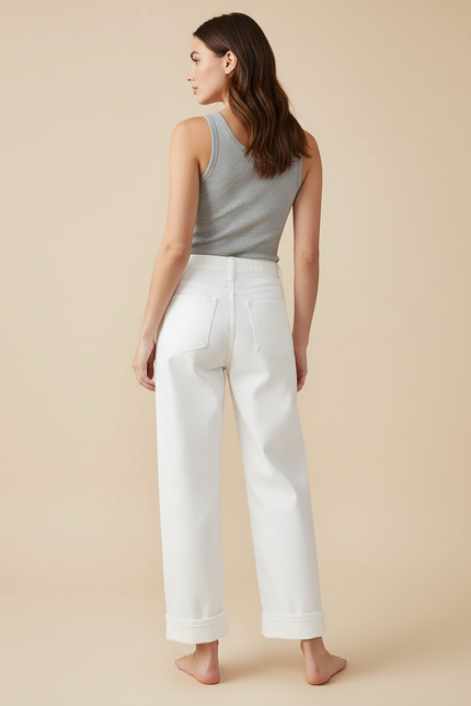Pantalon Blanc Large Décontracté Femme Denim - Jean - vue 2